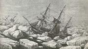 unknow artist Erebus and Terror am riding out a tempest in packisen wonder Ross second travel 1842 to Antarctic Continent